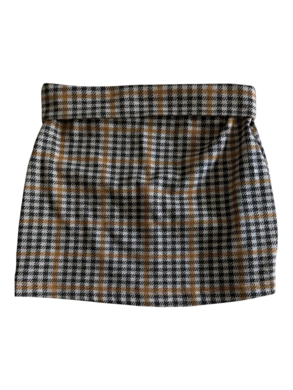 Hyfve Mustard Yellow Plaid Houndstooth Foldover Waist Knit Mini Skirt Small